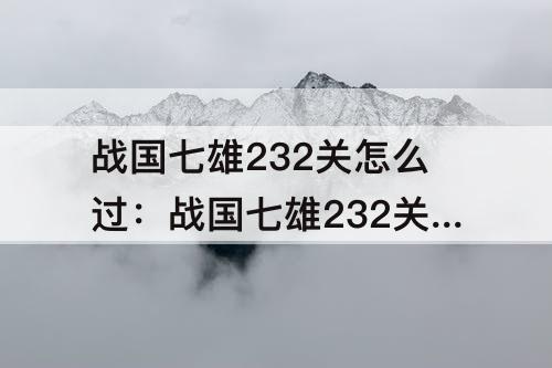 战国七雄232关怎么过：战国七雄232关怎么过图解法全过程