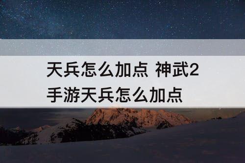 天兵怎么加点 神武2手游天兵怎么加点
